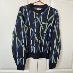 Vintage Spyder Sweater Mens L Geometric Wool Knit 90s Gray Grandpa Apres‎ Ski